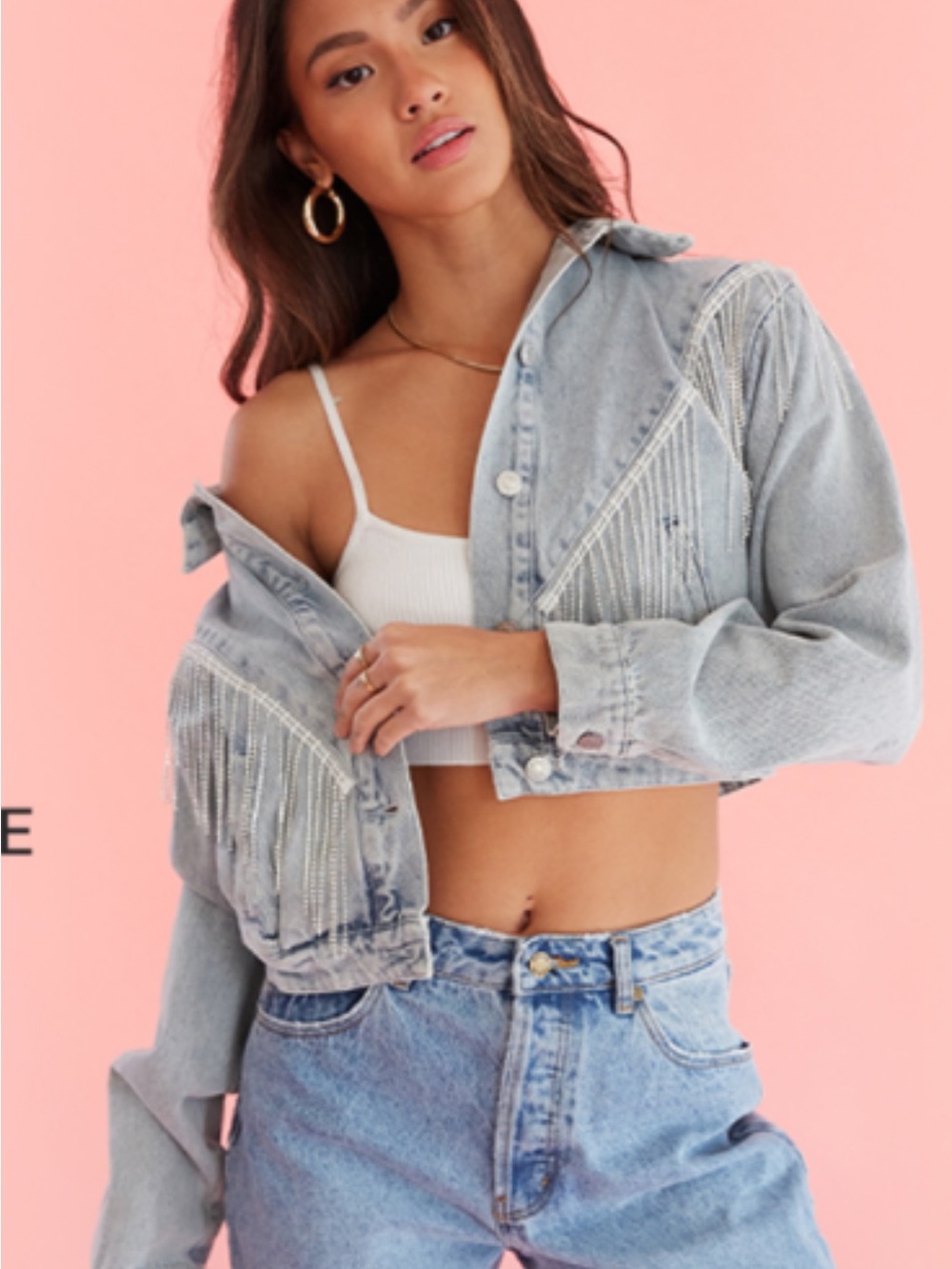 American Threads Light Wash Denim Jacket with Silver Fringe
